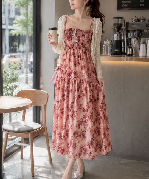 Amulet(アミュレット)の「【人気アイテム 再入荷】甘さと大人っぽさが絶妙♪ 花柄シャーリングマキシワンピース(ワンピース・レディース・ブラック/ピンク・S/M/L/XL)」の15枚目の写真