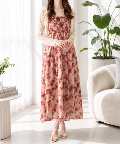 Amulet(アミュレット)の「【人気アイテム 再入荷】甘さと大人っぽさが絶妙♪ 花柄シャーリングマキシワンピース(ワンピース・レディース・ブラック/ピンク・S/M/L/XL)」の17枚目の写真
