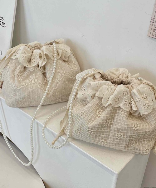 TONE SELECT GOODS(トーンセレクトグッズ)の「Liaa/シアー 花柄 レース パール 巾着バッグ A18681(ハンドバッグ・レディース・その他1/その他2/その他3・FREE)」の9枚目の写真
