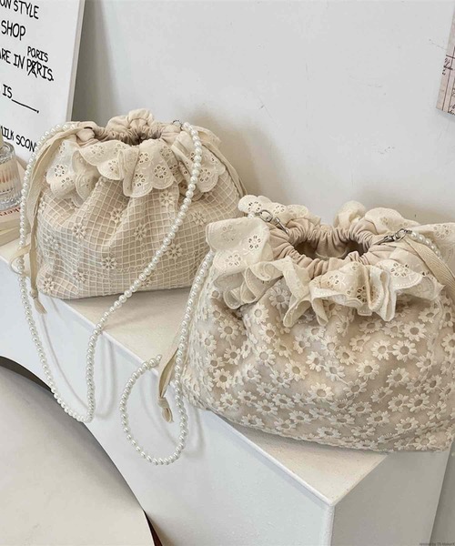 TONE SELECT GOODS(トーンセレクトグッズ)の「Liaa/シアー 花柄 レース パール 巾着バッグ A18681(ハンドバッグ・レディース・その他1/その他2/その他3・FREE)」の8枚目の写真