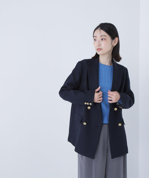 NATURAL BEAUTY BASIC ネイビー ダブルテーラードジャケット ◇ダブルブレストボクシージャケット（テーラードジャケット