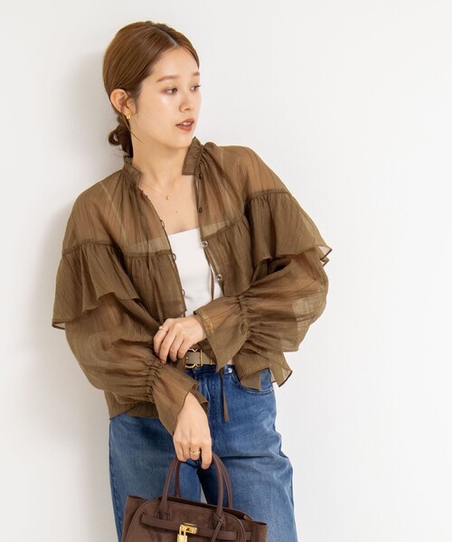 NOLLEY’S(ノーリーズ)の「シアー楊柳フリルブラウス(シャツ/ブラウス・レディース・キャメル/オフホワイト・38)」の11枚目の写真