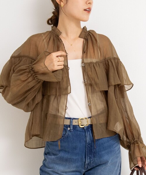 NOLLEY’S(ノーリーズ)の「シアー楊柳フリルブラウス(シャツ/ブラウス・レディース・キャメル/オフホワイト・38)」の13枚目の写真