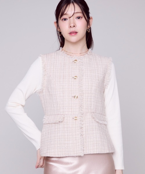 MISCH MASCH(ミッシュマッシュ)の「ツイードペプラムジレ(その他アウター・レディース・ベージュ/ブラック・フリ-)」の2枚目の写真