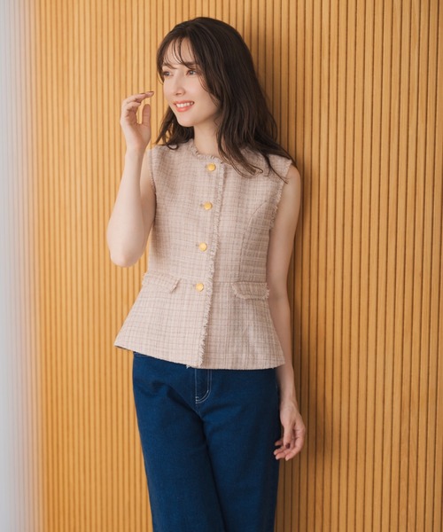 『ミサ◎』加工➕ルースお纏めページ セール】2025秋冬新作 ツイードペプラムジレ（その他アウター）｜MISCH