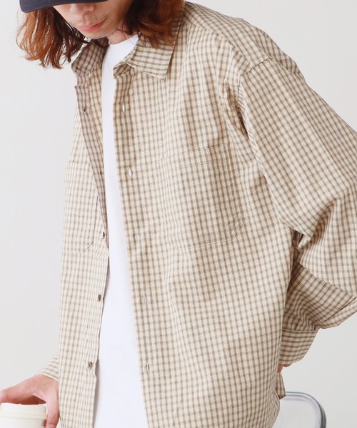 SUGGESTION（サジェッション）の「SUGGESTION/サジェッション 小格子CK チェックショート丈シャツ（シャツ/ブラウス・メンズ・ベージュ/ブラウン/ブラック・M/L）」の3枚目の写真