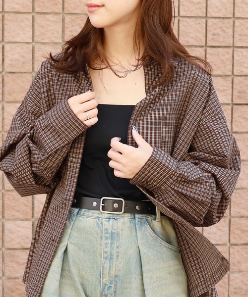 SUGGESTION（サジェッション）の「SUGGESTION/サジェッション 小格子CK チェックショート丈シャツ（シャツ/ブラウス・メンズ・ベージュ/ブラウン/ブラック・M/L）」の2枚目の写真