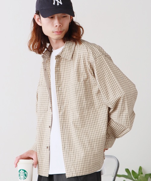 SUGGESTION（サジェッション）の「SUGGESTION/サジェッション 小格子CK チェックショート丈シャツ（シャツ/ブラウス・メンズ・ベージュ/ブラウン/ブラック・M/L）」の12枚目の写真