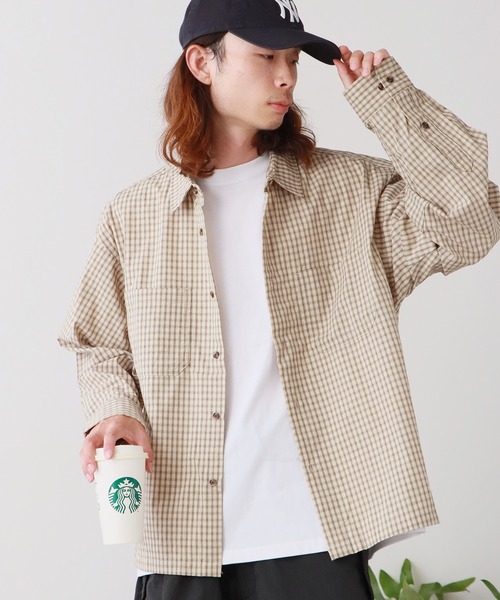 SUGGESTION（サジェッション）の「SUGGESTION/サジェッション 小格子CK チェックショート丈シャツ（シャツ/ブラウス・メンズ・ベージュ/ブラウン/ブラック・M/L）」の10枚目の写真