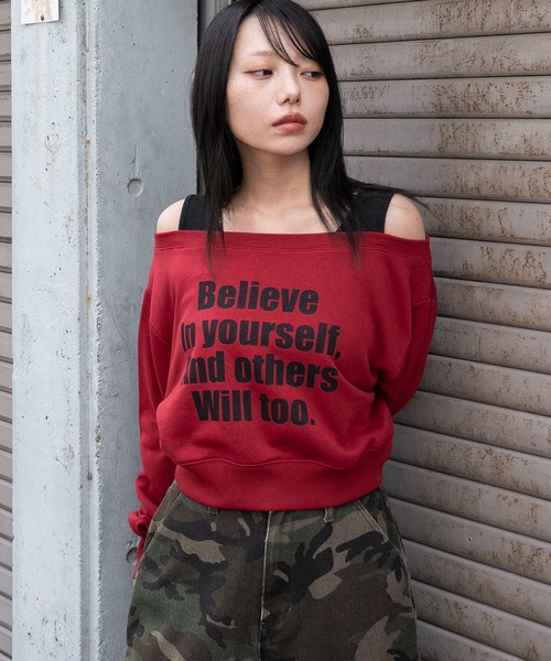 WEGO/【25年秋冬新作】ドッキングオフショルショートスウェット