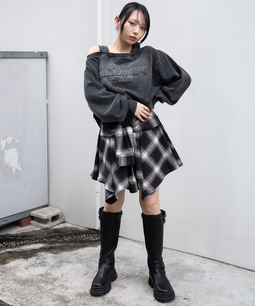 WEGO/【25年秋冬新作】ドッキングオフショルショートスウェット