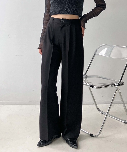 AS KNOW AS plus(アズノゥアズプラス)の「♪センタープレス タックワイドスラックスパンツ セットアップ可能(スラックス・レディース・ブラック/モカ/グレー・FREE)」の2枚目の写真