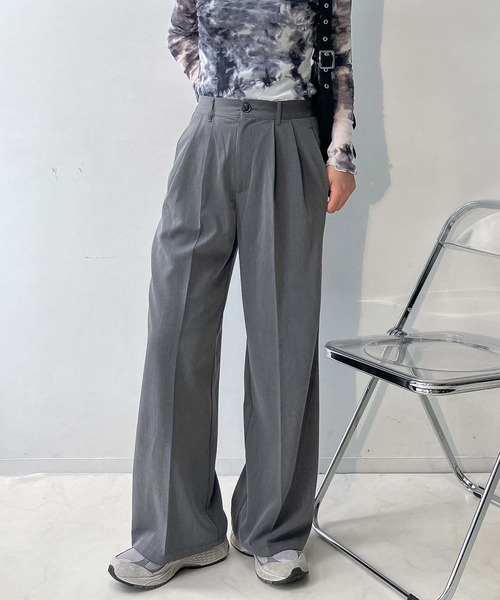 AS KNOW AS plus(アズノゥアズプラス)の「♪センタープレス タックワイドスラックスパンツ セットアップ可能(スラックス・レディース・ブラック/モカ/グレー・FREE)」の5枚目の写真