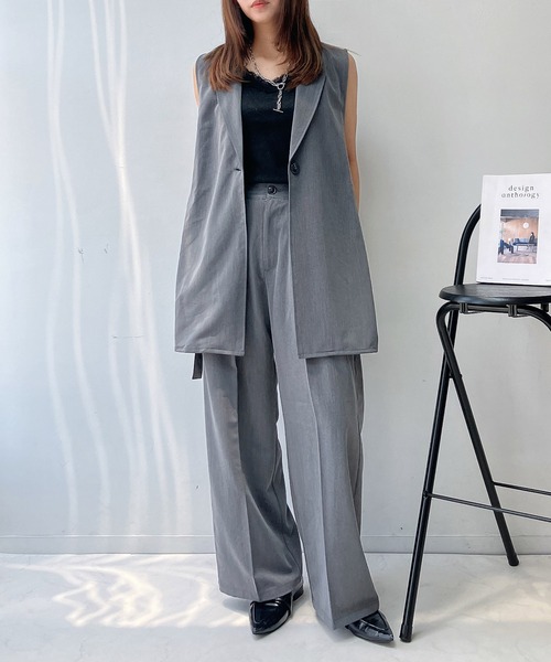 AS KNOW AS plus(アズノゥアズプラス)の「♪センタープレス タックワイドスラックスパンツ セットアップ可能(スラックス・レディース・ブラック/モカ/グレー・FREE)」の11枚目の写真