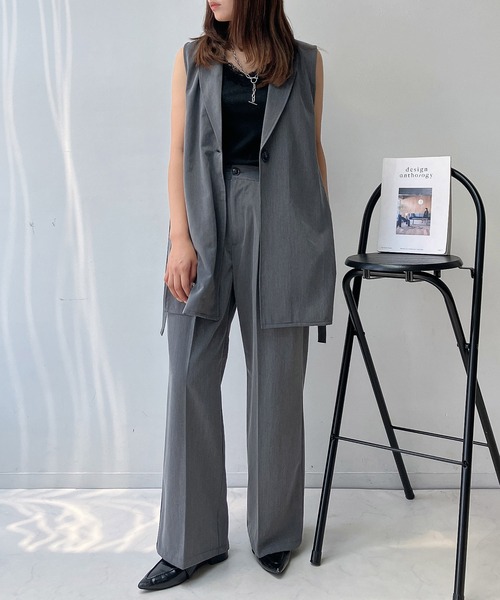 AS KNOW AS plus(アズノゥアズプラス)の「♪センタープレス タックワイドスラックスパンツ セットアップ可能(スラックス・レディース・ブラック/モカ/グレー・FREE)」の12枚目の写真