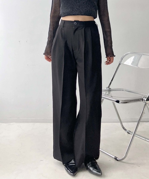 AS KNOW AS plus(アズノゥアズプラス)の「♪センタープレス タックワイドスラックスパンツ セットアップ可能(スラックス・レディース・ブラック/モカ/グレー・FREE)」の14枚目の写真
