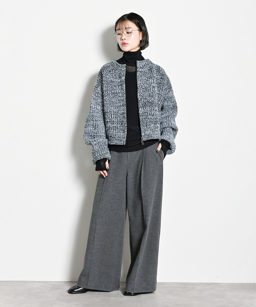 CITYSHOP(シティーショップ)の「AZE BULKY ZIP カーディガン:ニット(ニット/セーター・レディース・ブラック/パープル・FREE)」の6枚目の写真