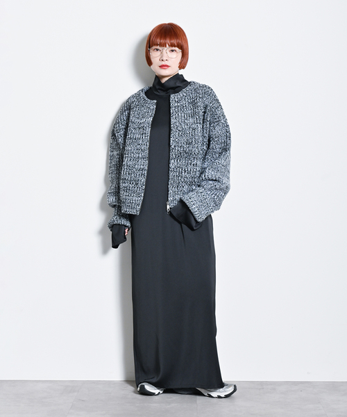 CITYSHOP(シティーショップ)の「AZE BULKY ZIP カーディガン:ニット(ニット/セーター・レディース・ブラック/パープル・FREE)」の7枚目の写真