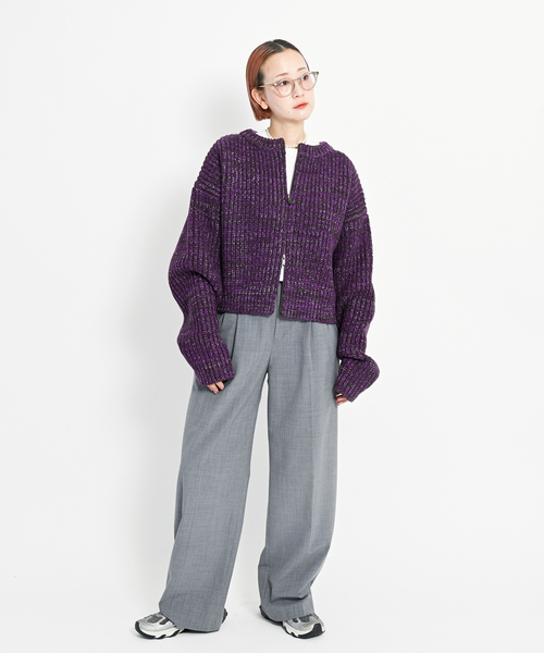 CITYSHOP(シティーショップ)の「AZE BULKY ZIP カーディガン:ニット(ニット/セーター・レディース・ブラック/パープル・FREE)」の12枚目の写真