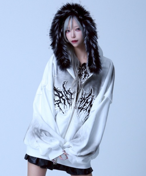 REFLEM/レフレム』ファー付き顔料加工ZIPパーカー/ジップアップ