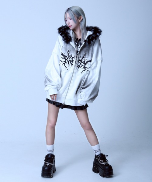 REFLEM/レフレム』ファー付き顔料加工ZIPパーカー/ジップアップ