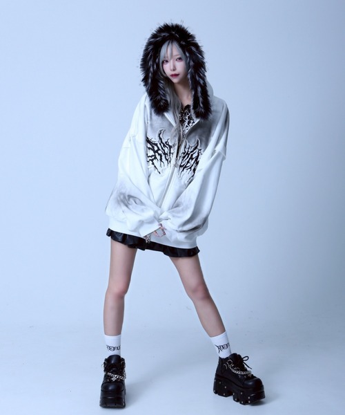 REFLEM/レフレム』ファー付き顔料加工ZIPパーカー/ジップアップ