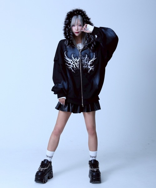 REFLEM/レフレム』ファー付き顔料加工ZIPパーカー/ジップアップ