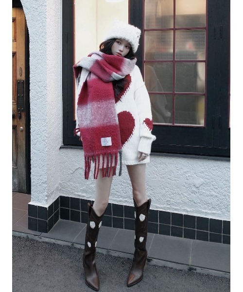 ハートロゴローゲージニットチュニック（ニット/セーター