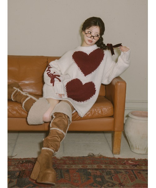 ハートロゴローゲージニットチュニック（ニット/セーター）｜Darich