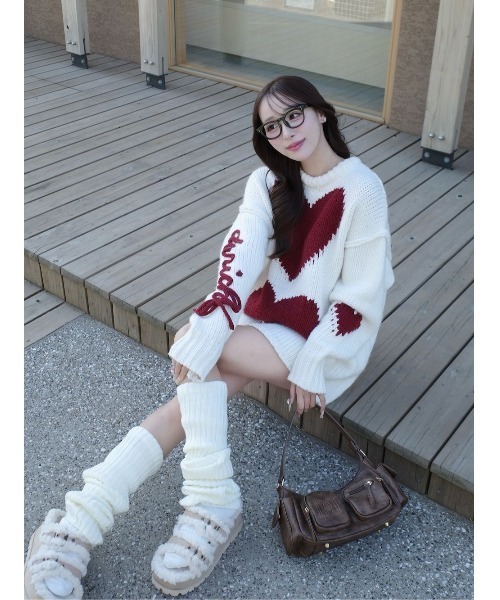 ダーリッチ ハートロゴローゲージニットチュニック 新品 ホワイト♡ ハートロゴローゲージニットチュニック（ニット/セーター