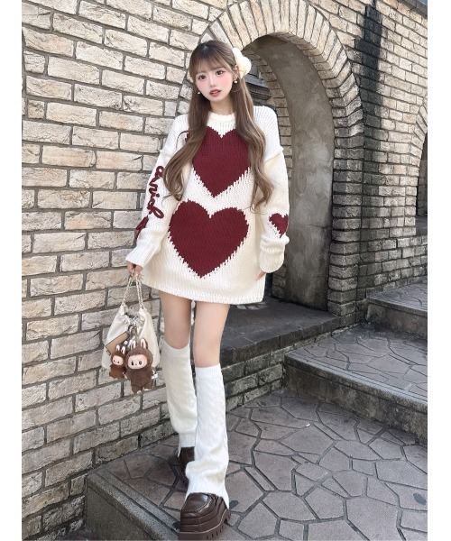 ハートロゴローゲージニットチュニック（ニット/セーター