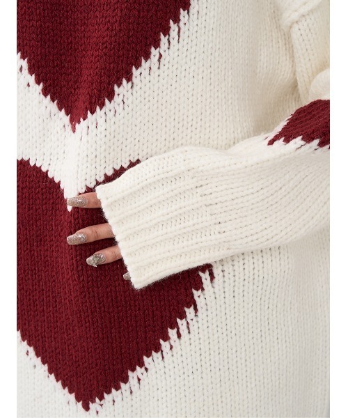 ダーリッチハート柄オーバーサイズニットセーター ハートロゴローゲージニットチュニック（ニット/セーター