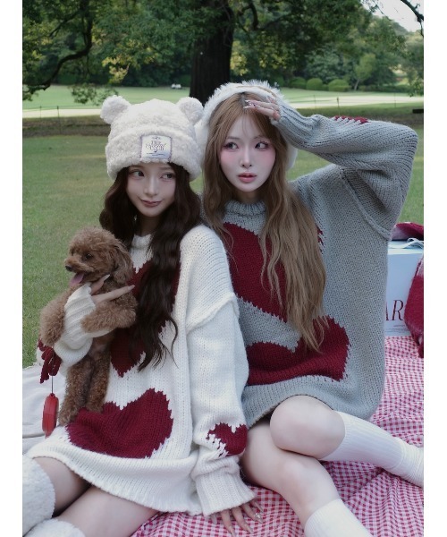 Darich（ダーリッチ）の「ハートロゴローゲージニットチュニック（ニット/セーター・レディース・ブラウン/アイボリー/グレー・FREE）」の12枚目の写真