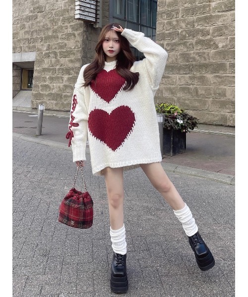 未使用ダーリッチハートロゴローゲージニットチュニック ハートロゴローゲージニットチュニック（ニット/セーター