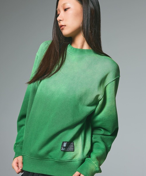 X-girl（エックスガール）の「OVERDYED SWEAT TOP（スウェット・レディース・ピンク/グリーン/ネイビー・S/M）」の2枚目の写真