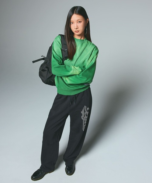 X-girl（エックスガール）の「OVERDYED SWEAT TOP（スウェット・レディース・ピンク/グリーン/ネイビー・S/M）」の5枚目の写真