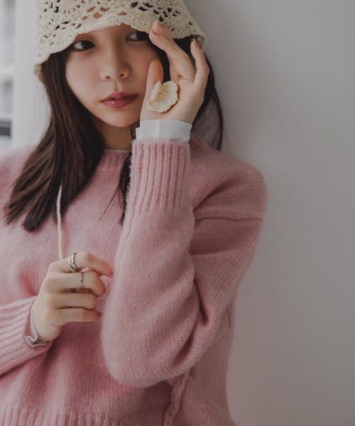 Petitjo(プッチージョ)の「小さいサイズ クルーネックニット 低身長さん・小柄女性(ニット/セーター・レディース・杢グレー/ピンク・M-L/XS-S)」の16枚目の写真