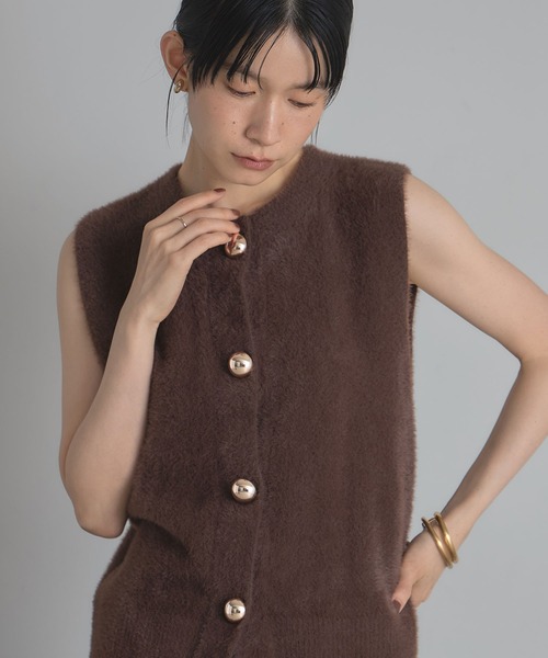 ゴールド釦フェザーニットベスト（うさぎニット）（ベスト