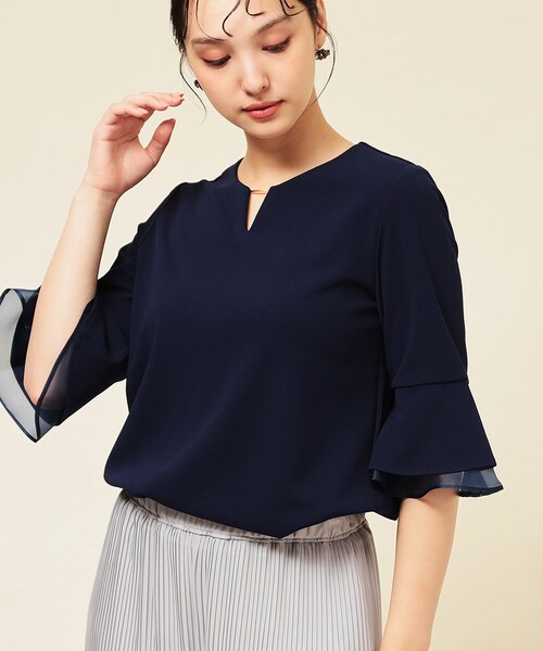 Sunauna（スーナウーナ）の「【4色展開／袖ラッフル】プルオーバー（Tシャツ/カットソー・レディース・ブラック/ネイビー/ライトベージュ/グリーン系・34/38/40）」の4枚目の写真
