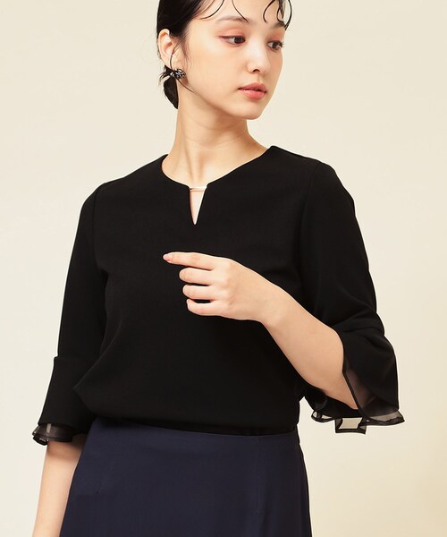 Sunauna（スーナウーナ）の「【4色展開／袖ラッフル】プルオーバー（Tシャツ/カットソー・レディース・ブラック/ネイビー/ライトベージュ/グリーン系・34/38/40）」の20枚目の写真