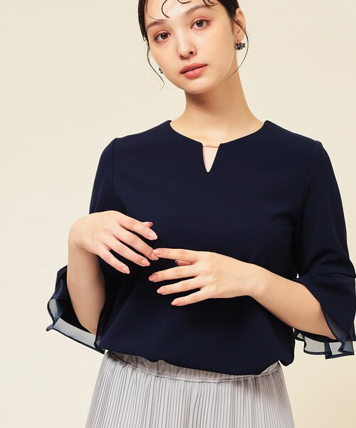 Sunauna（スーナウーナ）の「【4色展開／袖ラッフル】プルオーバー（Tシャツ/カットソー・レディース・ブラック/ネイビー/ライトベージュ/グリーン系・34/38/40）」の15枚目の写真