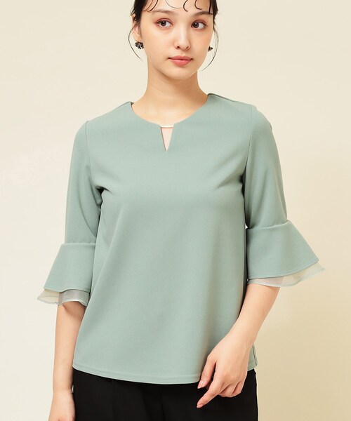 Sunauna（スーナウーナ）の「【4色展開／袖ラッフル】プルオーバー（Tシャツ/カットソー・レディース・ブラック/ネイビー/ライトベージュ/グリーン系・34/38/40）」の12枚目の写真