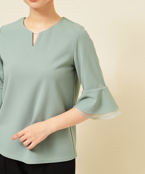 Sunauna（スーナウーナ）の「【4色展開／袖ラッフル】プルオーバー（Tシャツ/カットソー・レディース・ブラック/ネイビー/ライトベージュ/グリーン系・34/38/40）」の7枚目の写真