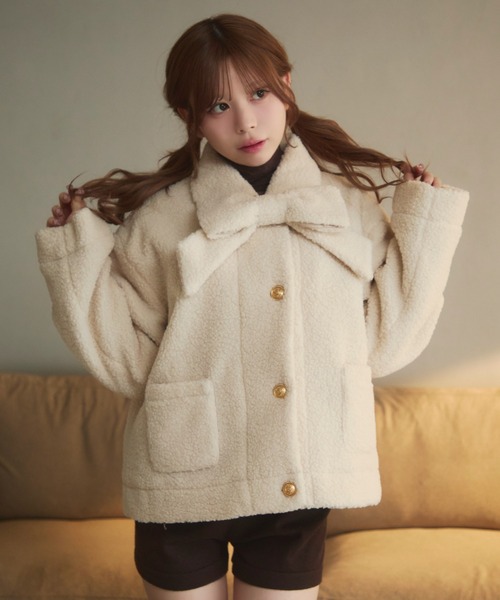 titty&co. ベージュ ダウンジャケット ベージュ リボン titty&co. ベージュ ダウンジャケット ベージュ リボン