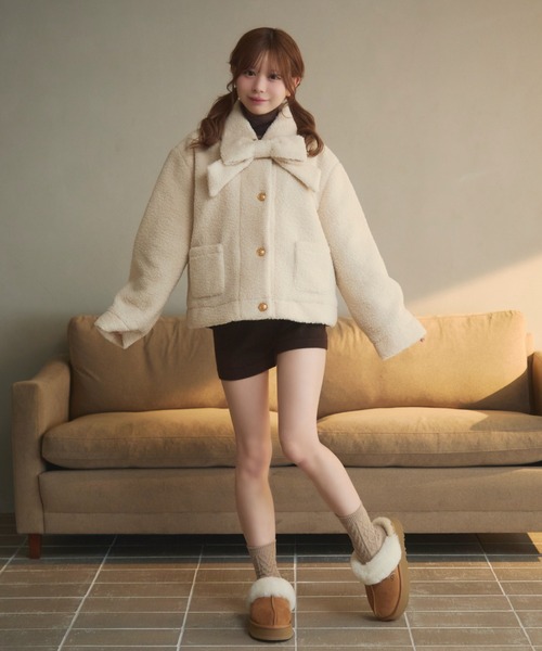 TITTY&CO.（ティティーアンドコー）の「リボンボアジャケット（その他アウター・レディース・ベージュ/モカ/アイボリー・FREE）」の8枚目の写真