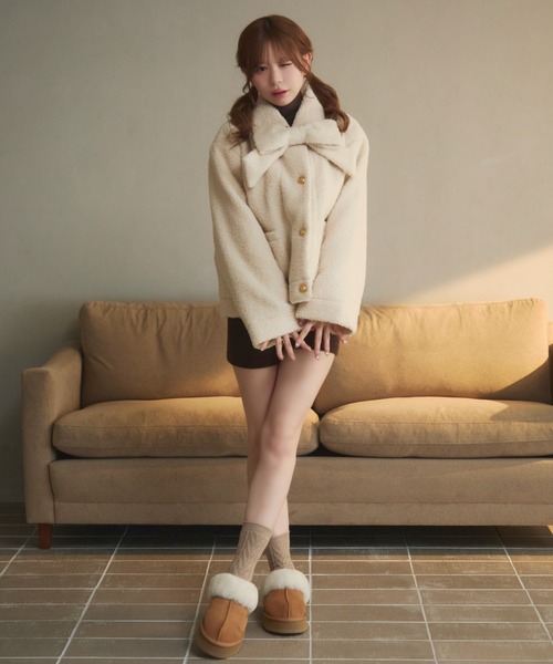 TITTY&CO.（ティティーアンドコー）の「リボンボアジャケット（その他アウター・レディース・ベージュ/モカ/アイボリー・FREE）」の20枚目の写真