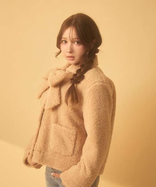 ◆スーパービューティー◆ボアジャケット　リボン　レース エコレザー ◇スーパービューティー◇ボアジャケット リボン レース エコレザー