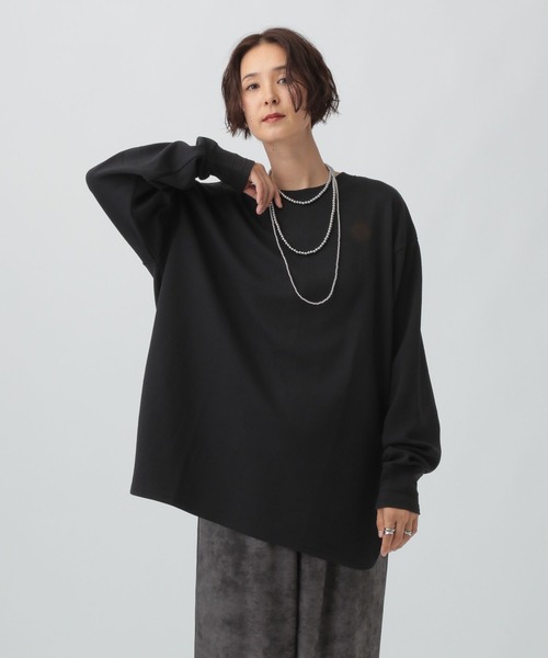 LEPSIM(レプシィム)の「2WAYヘンリーネックチュニック 580595(Tシャツ/カットソー・レディース・ブラック/カーキ/オレンジ/アイボリー・FREE)」の3枚目の写真