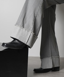 Confirm | 【新色追加】 AW ヴィンテージメイク 箔デニム グラデーションデニム ケミカルウォッシュ加工 デニム / ツイル タック ワイドストレートスラックスパンツ / ロールアップ デニムスラックス 【Confirm】(デニムパンツ)