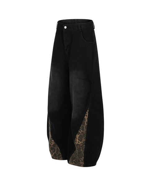 HOOK（フック）の「レオパード パネル コクーン ワイド デニムパンツ（デニムパンツ・メンズ・ブラック・MEDIUM/SMALL/LARGE）」の3枚目の写真